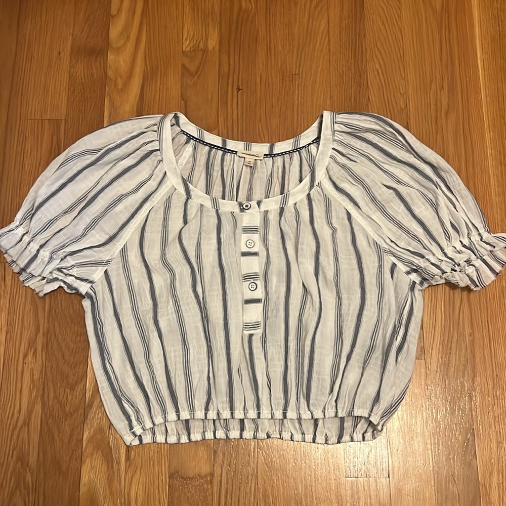 Pilcro‎ puff sleeve blouse NWOT, blue and white stripped size XS - Picture 4 of 10